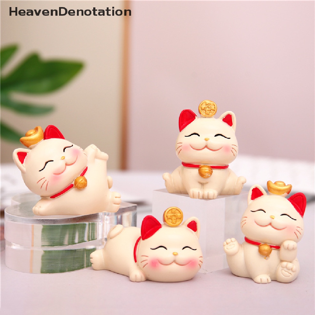 [HeavenDenotation] Lucky Cute Kawaii Cat Figurine Kekayaan Fortune Patung Gaming Kantor Meja Desk Ornamen Mobil Hadiah Dekorasi Imlek HDV