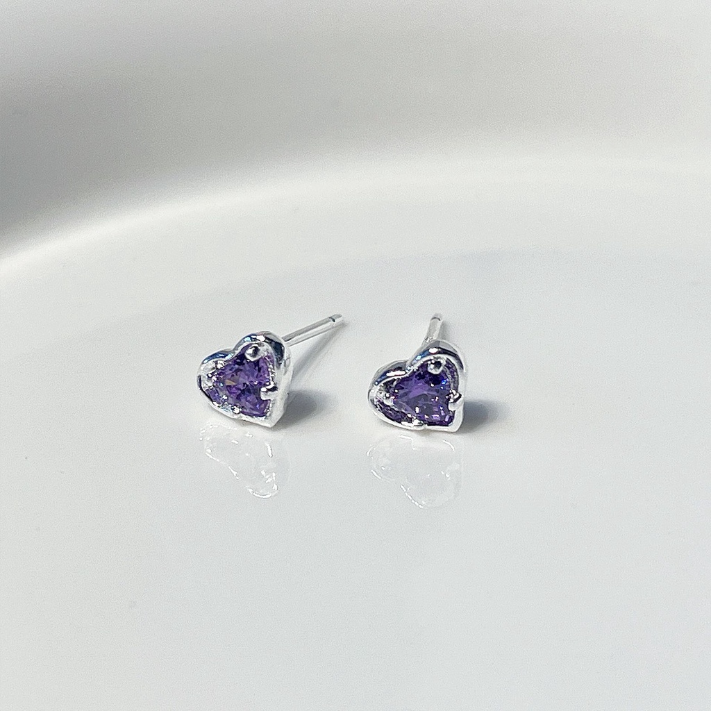 S925 Perak Jarum Stud Anting Zirkon Warna-Warni Jantung Cochlear Stud Telinga Perhiasan