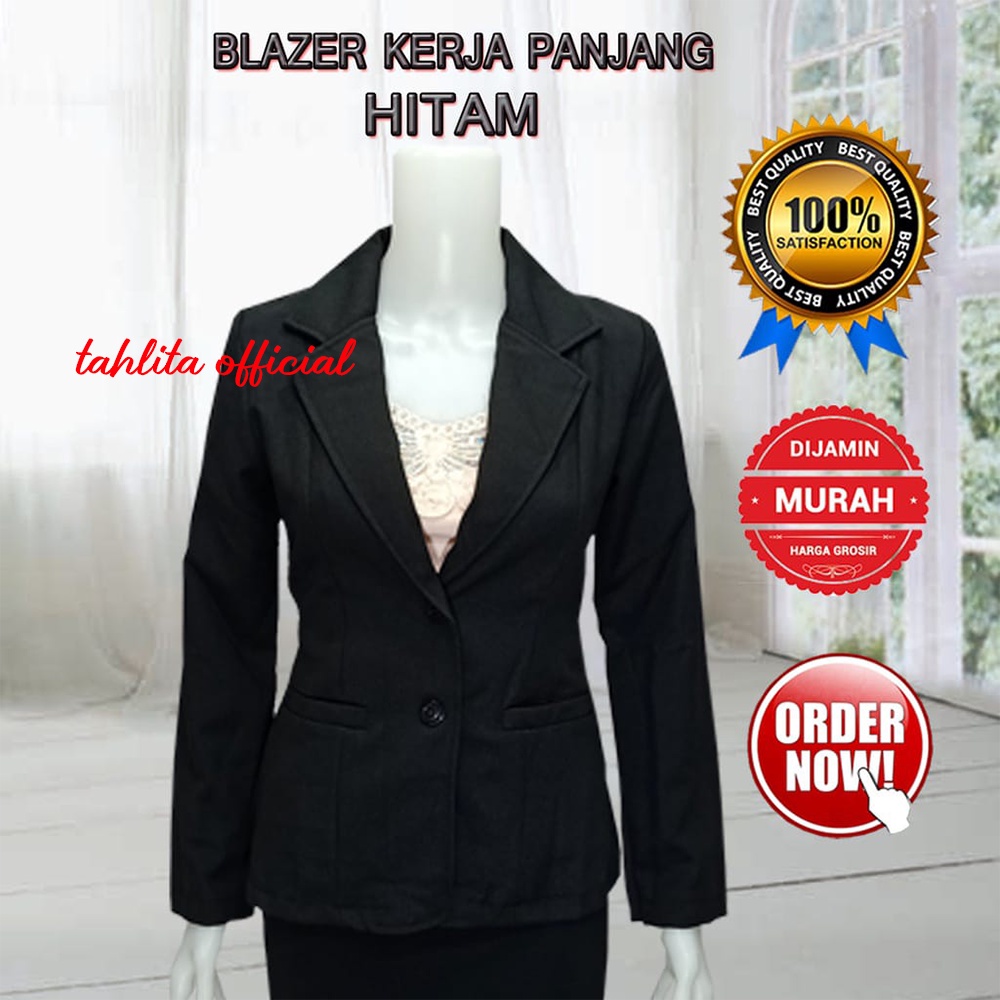 Blazer Formal Wanita HITAM PUTIH DONGKER ABU Ukuran S - 5L Jas Blezer Kancing Dua Bahan Gabardine Ja