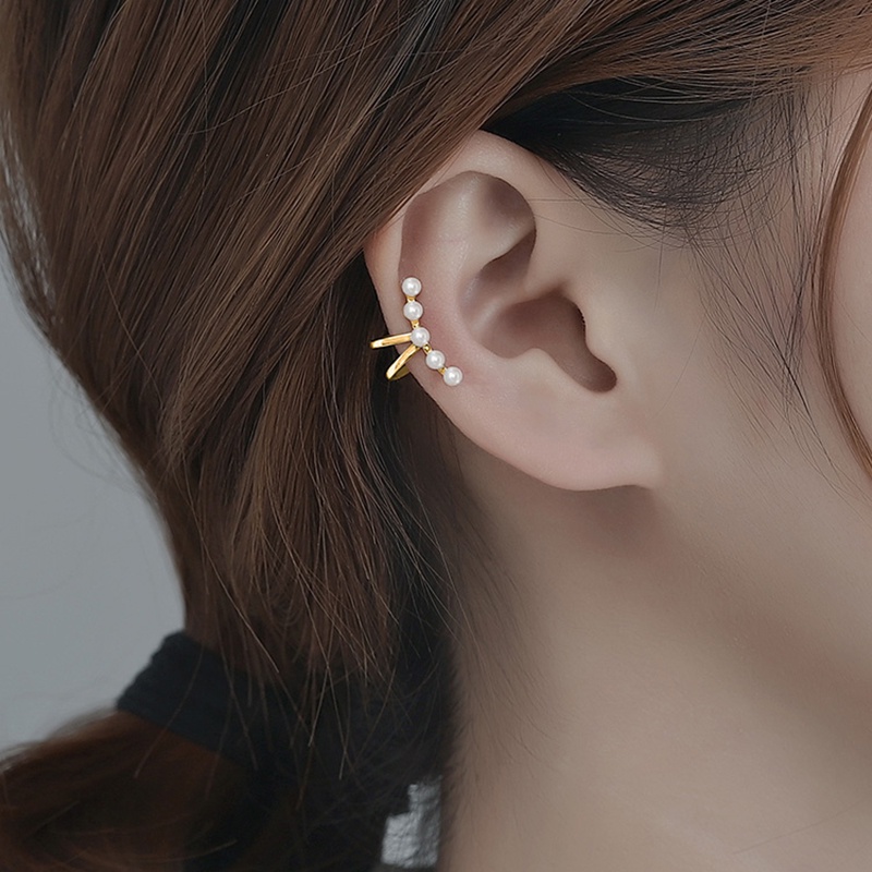 Anting Klip Telinga Mutiara Warna Emas Silver Untuk Wanita Tanpa Tindik Minimalis Fashion Perhiasan Accessorie