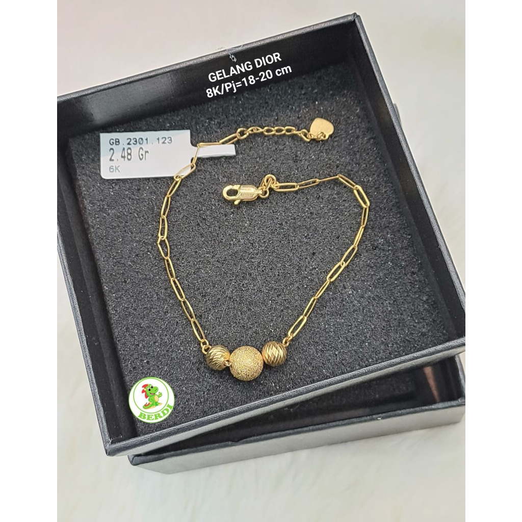Gelang paperlina bulat bola emas asli kadar 300 6karat