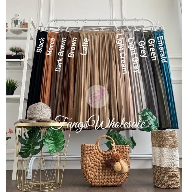 BEST SELLER FW R415 Rok Plisket Suede Panjang Import Premium Kualitas London Girl | Rok Plisket Sued