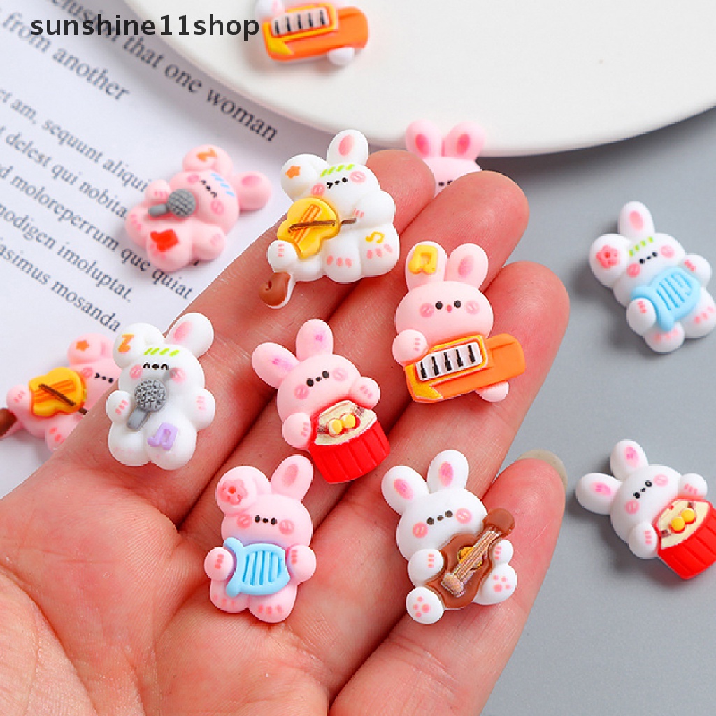 Sho 10 Pcs Kartun Alat Musik Kelinci Resin Patch Kawaii DIY Stationery Case Hiasan Kepala Membuat Perhiasan Perlengkapan Ornamen Rumah N