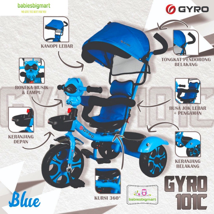 Sepeda Anak Roda 3 Tiga Tricycle GYRO GY 101C Musik Kursi putar