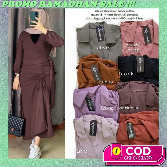 Oneset 2 In 1 (Rajut + Rok Kotak-Kotak) Setelan Wanita Kekinian One Set Muslimah Wanita Terbaru 2023