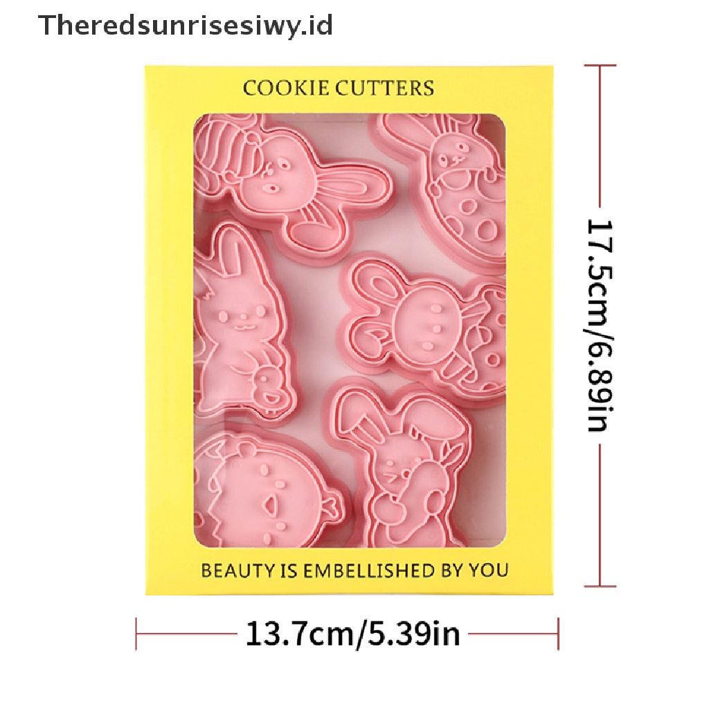 # Baju Lebaran # 6pcs Cetakan Biskuit Kelinci Paskah Plastik Bunny Egg Cookie Cutter Stamp Embosser~