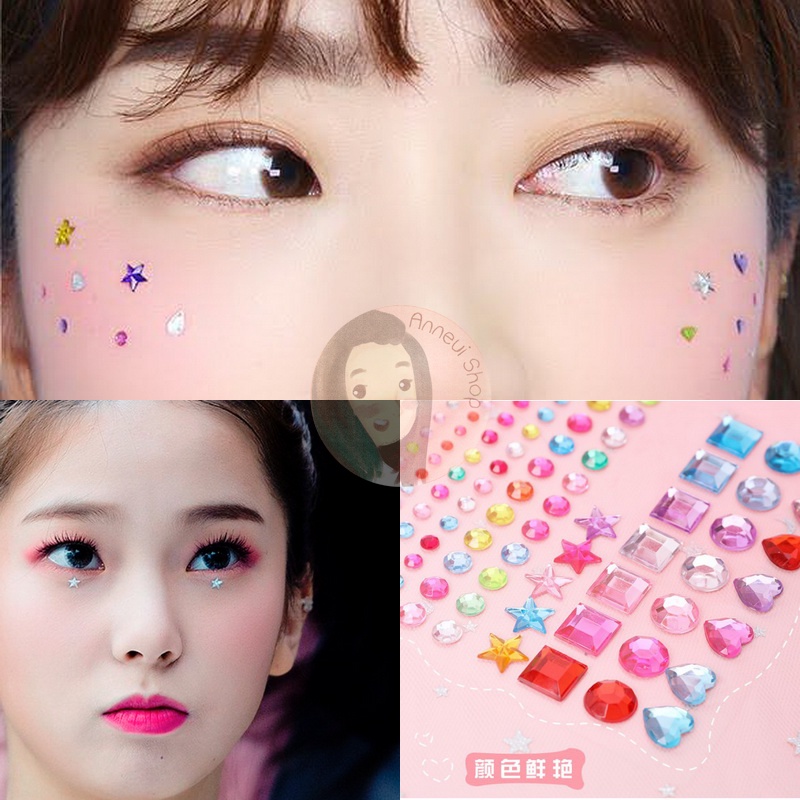 Crystal Diamond Make Up Sticker Rhinestone Nail Art Rhinestones Manik-manik Mutiara Kilap Craft Kosmetik Hiasan Kuku Eye Korean Make Up Handphone Decorations Wedding Party Cosplay Flat Back Gems Bead Diamond Swarovski Transparan Mix Color Rainbow