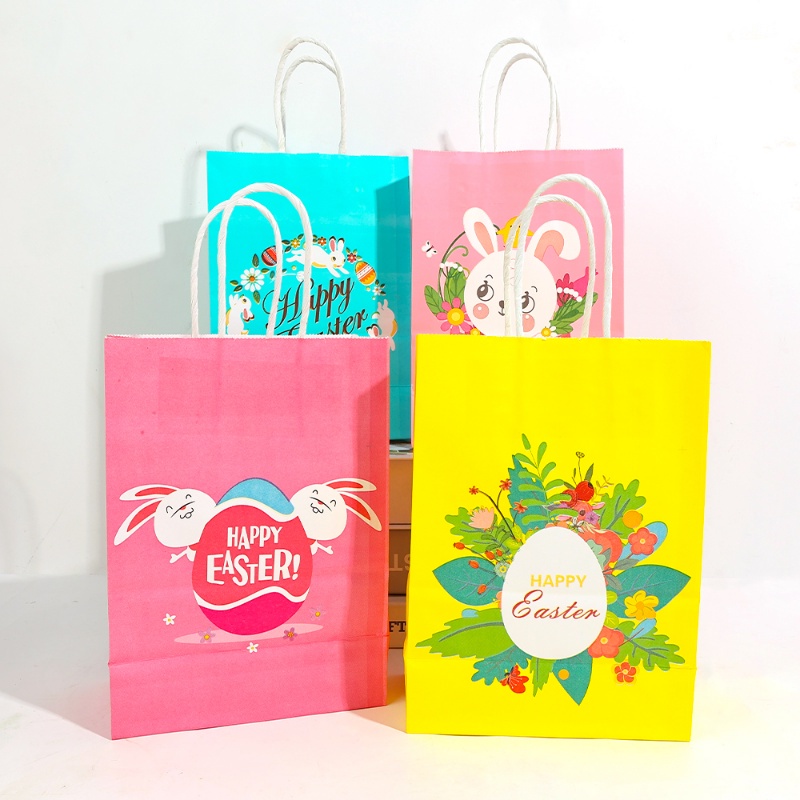 Easter Kraft Bag With Handle/Kantong Kemasan Cookies Kelinci Kelinci Lucu/Perlengkapan Dekorasi Pesta Happy Easter