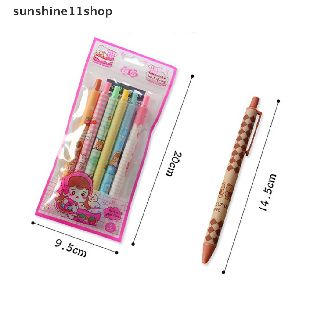 Sho 6Pcs Kawaii Gel Pen Set Kartun Tekan Bolpoin Lucu 0.5mm Hitam Tinta Pulpen Untuk Siswa Alat Tulis Kantor Perlengkapan Sekolah N