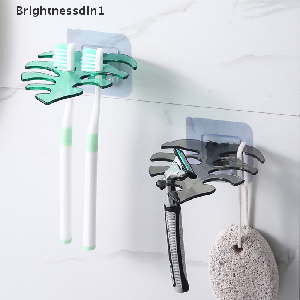 [Brightnessdin1] New Leaf Hook Dinding Serbaguna Organizer Rak Kamar Mandi Silet Tempat Sikat Gigi Tali Rambut Penyimpanan Kait Alat Gadget Dapur Hook Butik