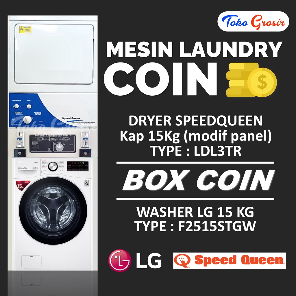 MESIN LAUNDRY STACKED WASHER LG 15 KG + DRYER SPEEDQUEEN 15 KG