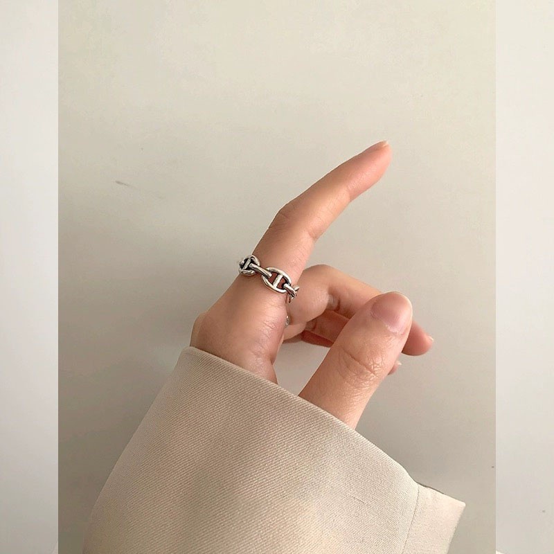 Cincin Hidung Babi Model Hollow Ukuran Adjustable | Cincin Model Terbuka Desain Logo Klasik | Cincin Model Hollow Gaya Retro Untuk Perhiasan | Kotak Hadiah Untuk Hadiah