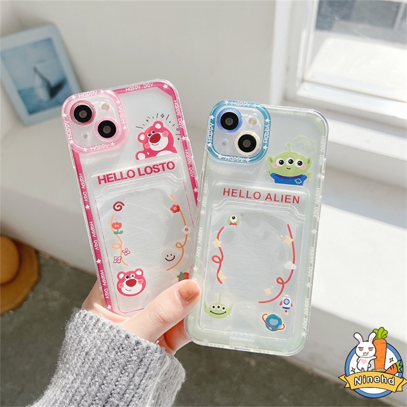 Casing Tas Kartu Bening Untuk Huawei Y9 Prime 2019 Nova 7i 8i 6SE Nova 10se 4e 3i 3e Y7A Y9A Y9s Y6P 2020 P30 Lite Strawberry Bear Kreatif Card Slot Kartu Holder Shockproof Phone Case