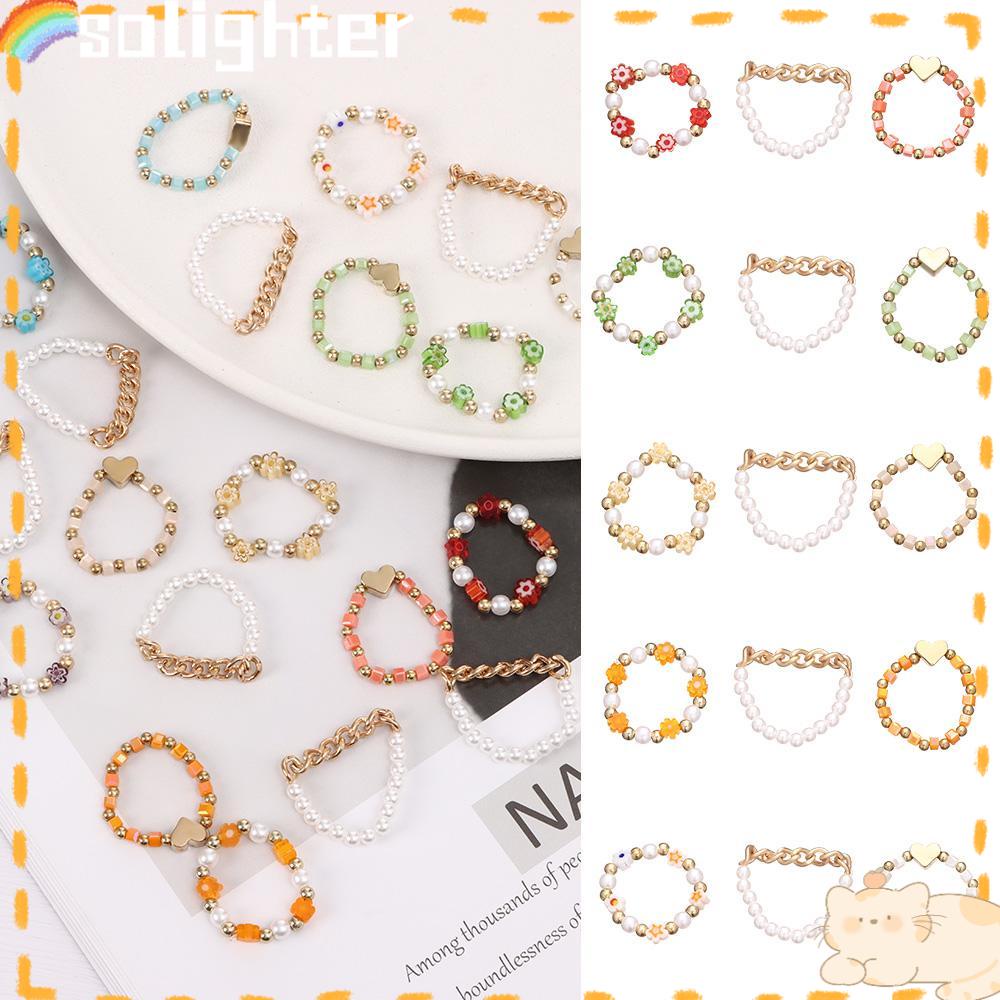 Solighter 3pcs Set Cincin Perhiasan Fashion Cincin Perhiasan Charm Warna Campur Untuk Wanita