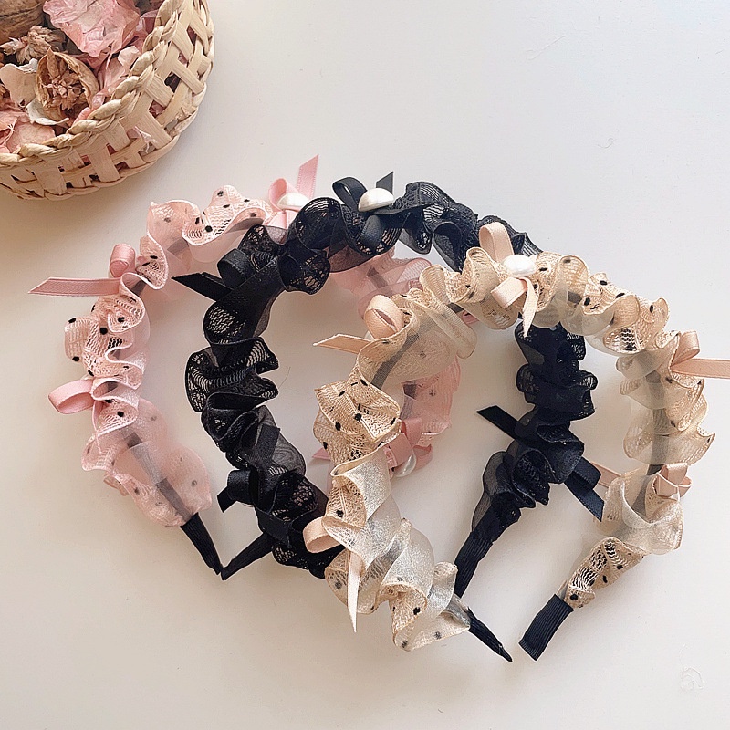 Caliloops Bando Scrunchie Kerut Anak Perempuan Korea Renda Lilie