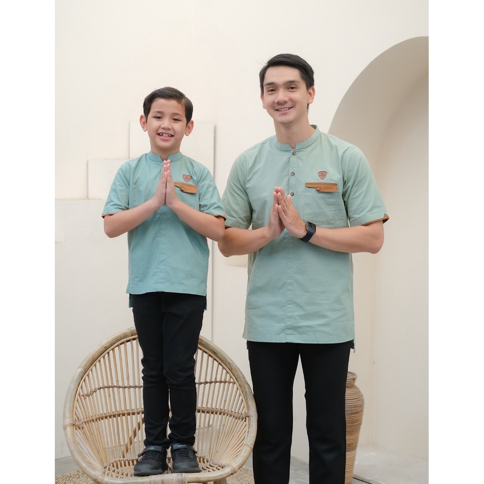 Baju Koko Couple Series Khaleed Hijau Mint Lengan Pendek Katun Sigaret