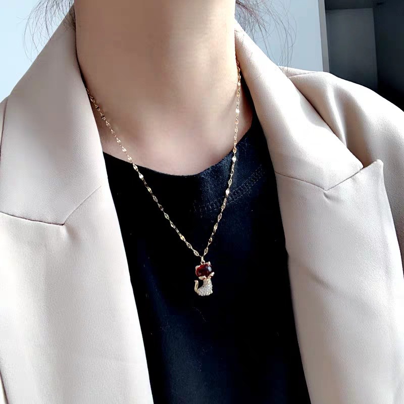 Kalung Liontin Berlian | Kalung Rantai Dengan Liontin Rubah Untuk Wanita | Emas 18k | Sendok Garpu Bahan Stainless Steel | Aksesoris Rambut Untuk Wanita