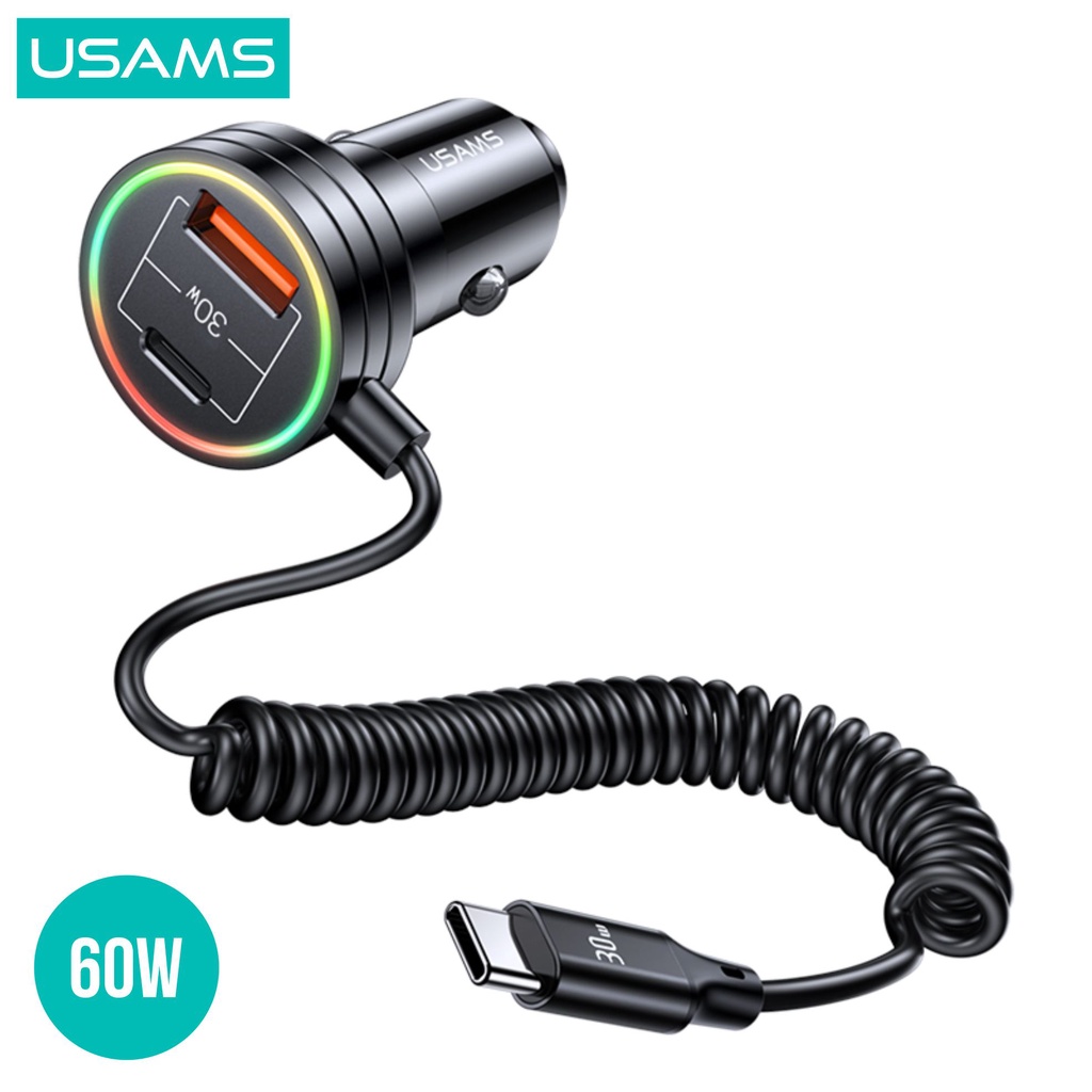 USAMS C33 Car Charger Mobil With Spring Cable 60W