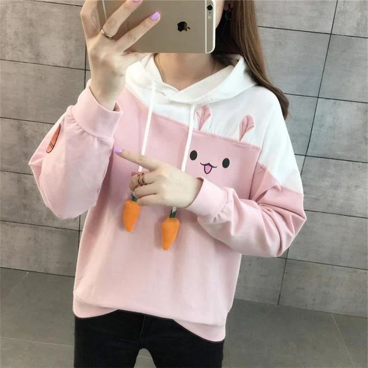 Hoodie Wanita Korean Fashion RABBIT COMBIE Sweater Jumper Lucu Style Terkini Outfit Kece