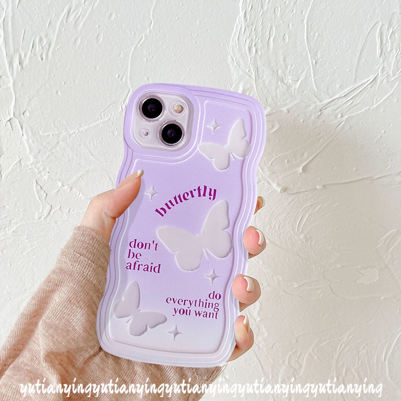 IPHONE Romance Butterfly Case Kompatibel Untuk Iphone13 11 14 12 Pro Max 11 Pro Max7 6 8 6s 14 Plus X XS Max XR SE 2020 Wavy Edge Purple Gradient Soft Tpu Phone Cover