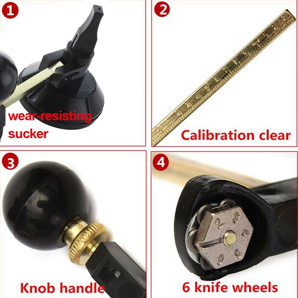 COOFARI 40/60/100cm Pemotong Kaca 6 Roda Kompas Pemotongan Melingkar Dengan Lingkaran Cangkir Hisap Alat Pemotong Pemotong Botol Kaca Profesional