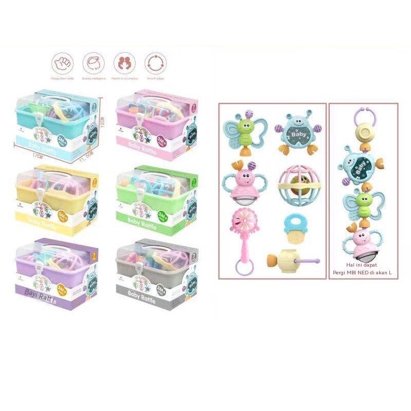 5pcs / 11pcs Baby Teether Rattle Teething Kit Mainan Gigitan Bayi Gigitan Bayi Teether Mainan Bayi 0-12 Bulan