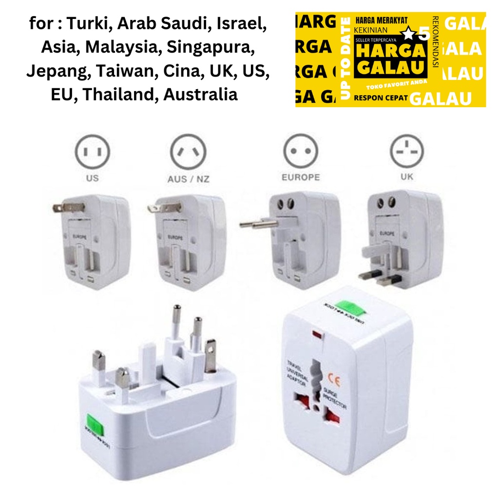 Sambungan Listrik Jepang Australia New Zealand Argentina Myanmar China Turki Arab Saudi Malaysia Thailand Vietnam Singapura Hongkong EU Japan Asia Indonesia Colokan 3 Pin Travel Adaptor UK Over Steker Original