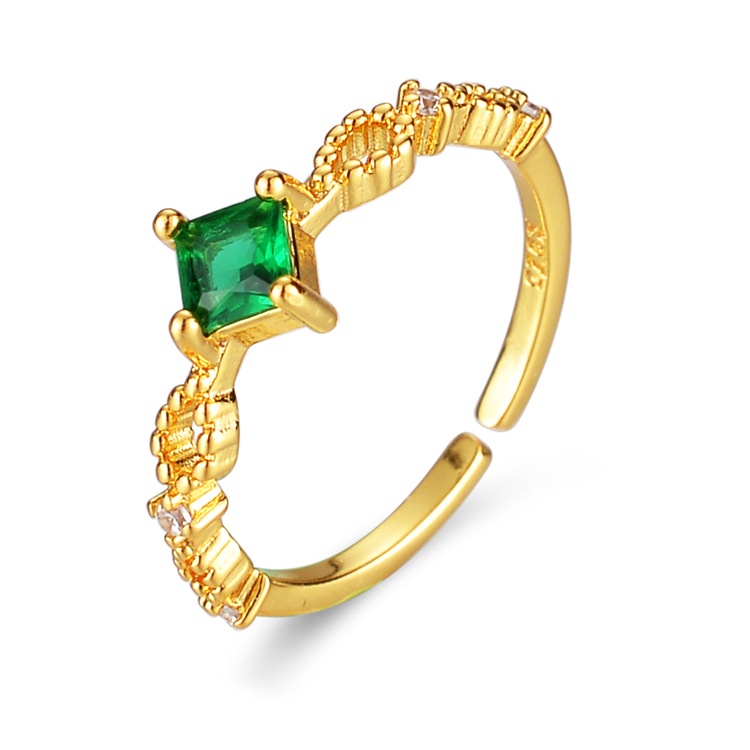 Goldkingdom Aksesoris Perhiasan Fashion Ready Stock Niche Desain Perhiasan Tangan Sederhana Jepang Hijau Zirkonium Berlapis Cincin Aksesori Emas Asli Kadar 375