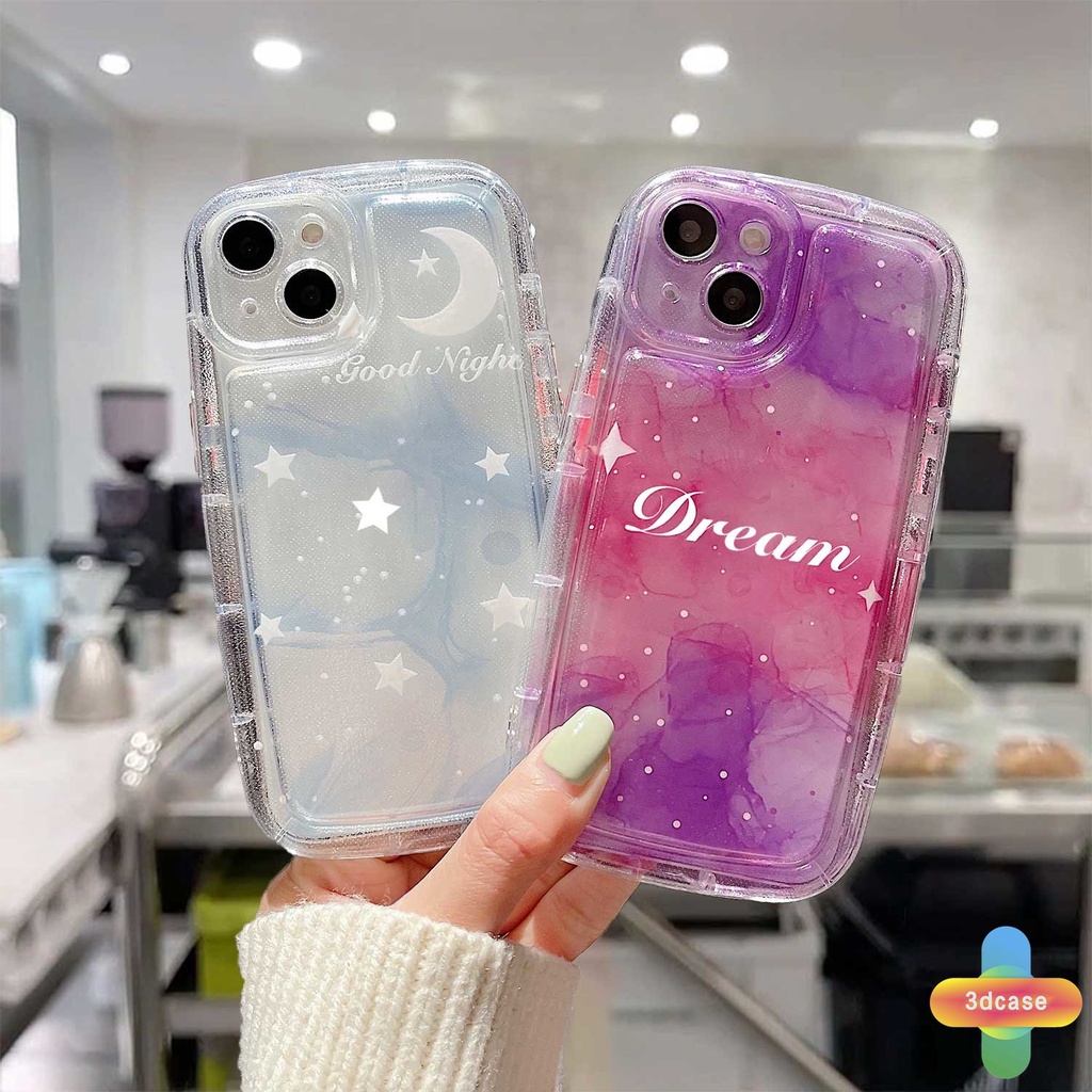 IPHONE Airbag Phone Case Kompatibel Untuk Iphone7 8 6 6S Plus 11 14 13 12 Pro MAX XR X XS MAX Fantasi Lukisan Tinta Langit Berbintang TPU Lembut Bening Shockproof Back Cover