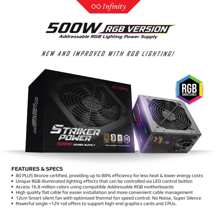 Power Supply Internal PC Infinity 550w 80+ Plus Bronze Led RGB