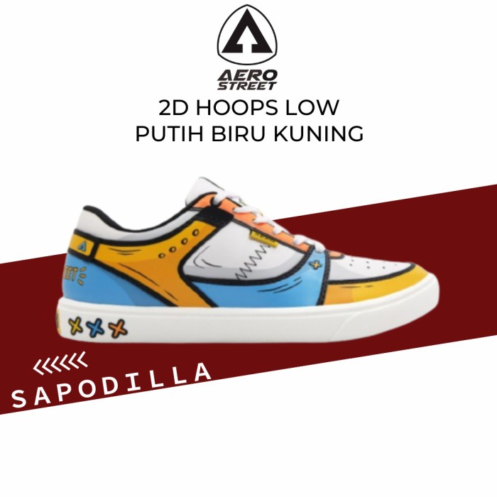 Sepatu aerostreet 2D change color hoops low putih biru kuning sneakers
