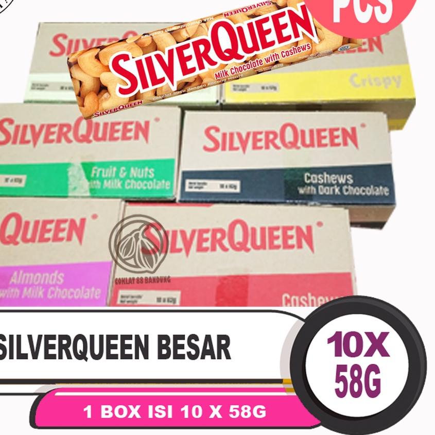 

♖ SilverQueen 58gr X 10 pcs Box Cokelat Besar Ex 62gr - Coklat SIlver Queen Isi 10 X 58 gr Kemasan Buy 1 Get 1 Milk Chocolate Almond Cashew Fruit Dark White Matcha Yogurt Berry 58 gram ✷