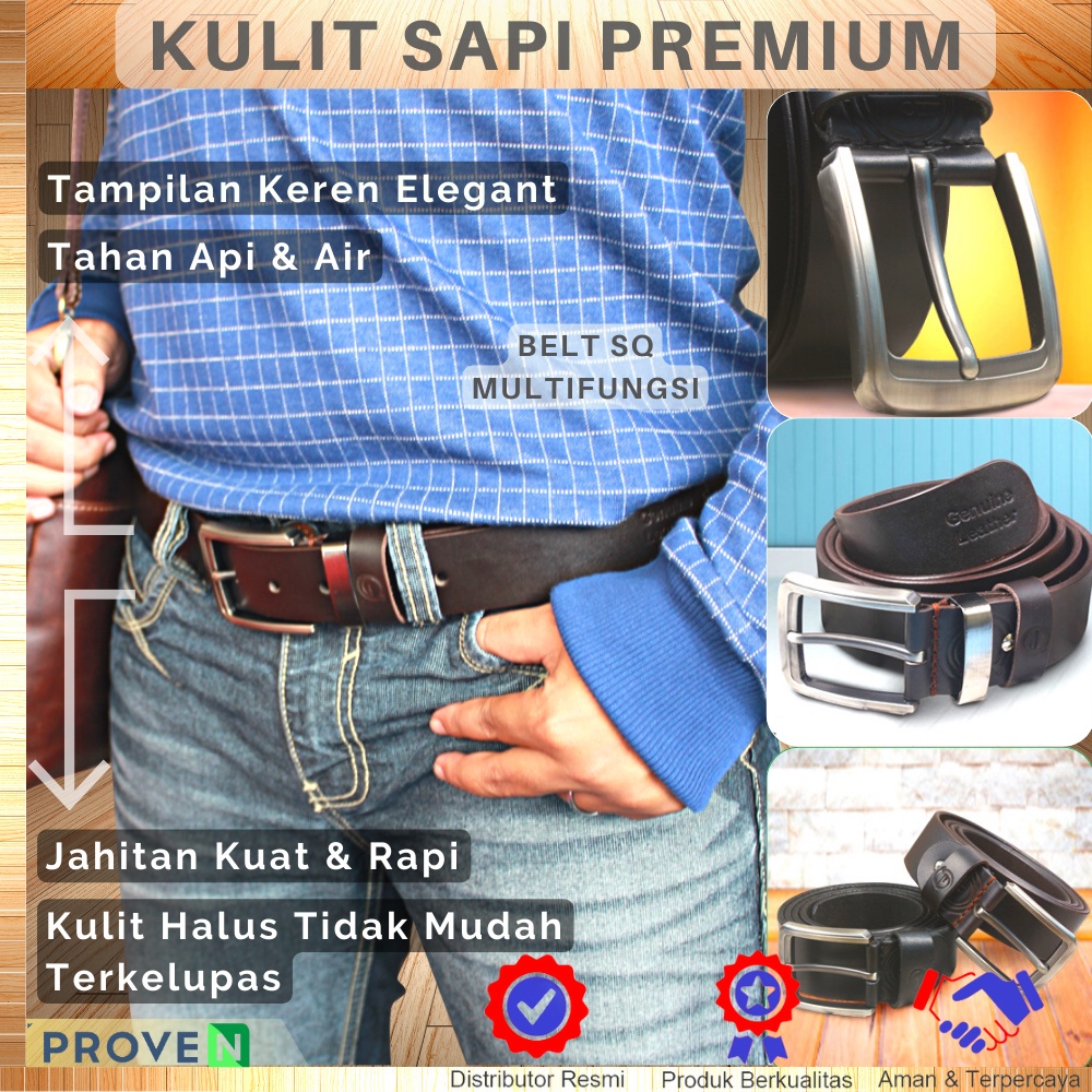 Ikat Pinggang Bahan Kulit Sapi Asli Sabuk Gesper Kulit 100% Genuine Leather Belt MATTEA SQ JARUM BISA COD