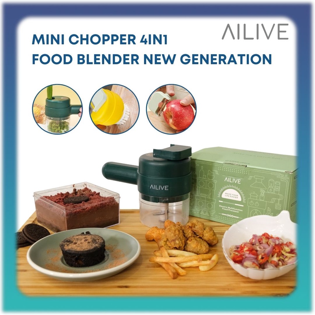 AILIVE Chopper Mini Food Blender 4in1 USB Charging / Alat Pengiris Bawang Daun Bawang / Alat Pemotong Sayuran Cabai Wortel Wireless Blender / Chopper Mpasi