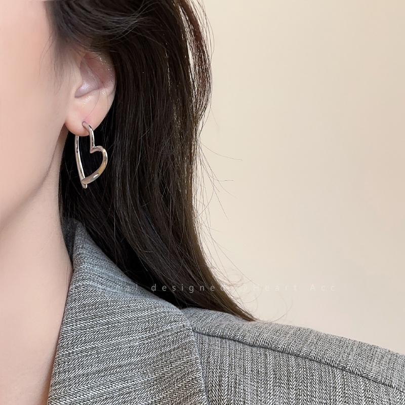 Anting Hoop Hati Hollow Bulat Sederhana Kristal Emas Silver Earring Untuk Aksesoris Perhiasan Wanita