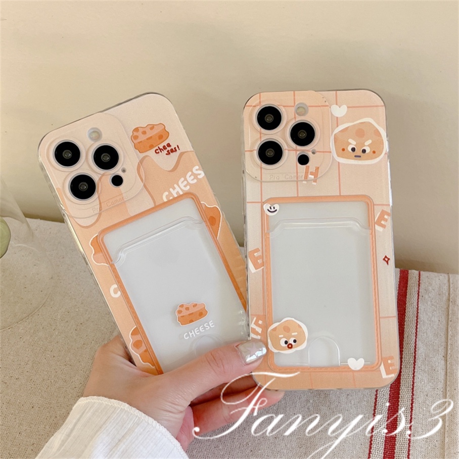 Compatible For IPhone 14 13 12 11 Pro Max X XR Xs Max 8 7 Plus SE 2020 Kompatibel Untuk Cheese Card Holder Phone Case Clear TPU Soft Cover Pelindung