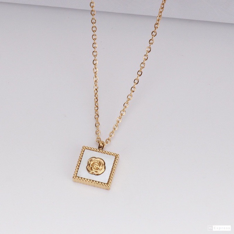 Kalung relief mahkota bunga titanium korea anti karat harga grosir bisa COD