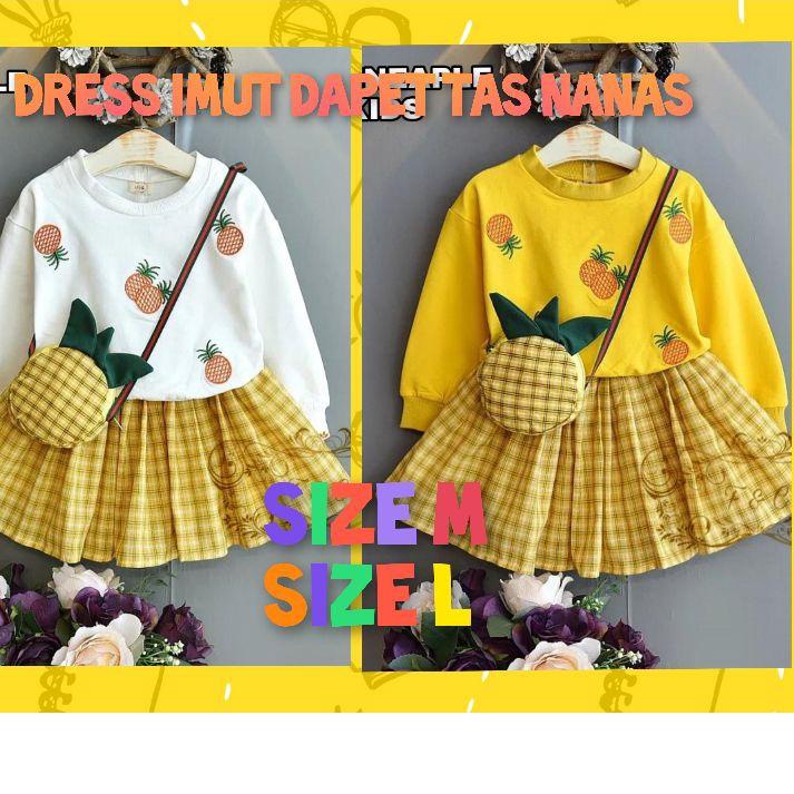 ♝ 3in1 SET BAJU ANAK /BLUS +ROK +TAS /st Pineaple kid - FC / SATU SETEL BAJU ROK MOTIF NANAS / PINE 