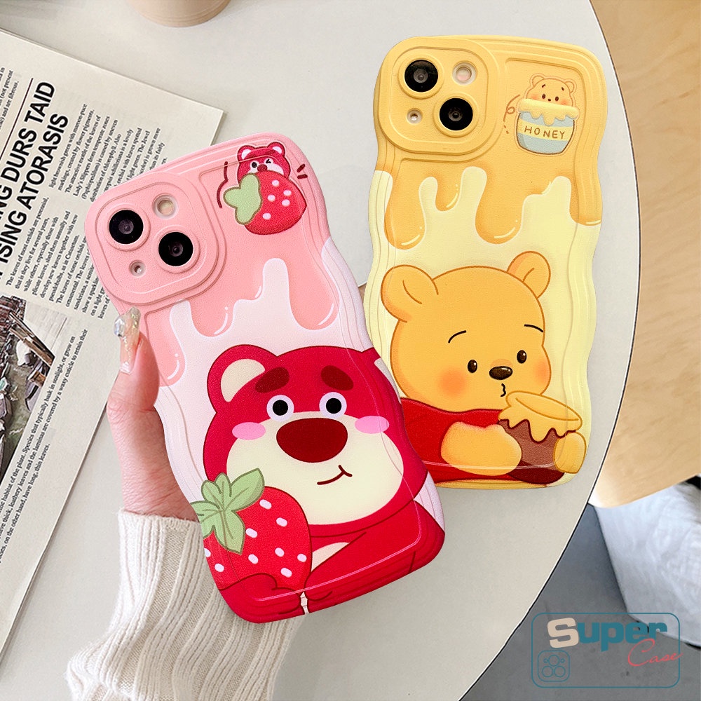 REDMI Case Untuk Redmi9 12C 9C 9T 10 10C A1 9A 10A A1+Note8 10 11 10s 9 Pro Note 11Pro+9s 11s POCO X3 NFC Pro M3 Mi 11T Pro Wavy Edge Kartun Winnie the Pooh Strawberry Soft Case Beruang