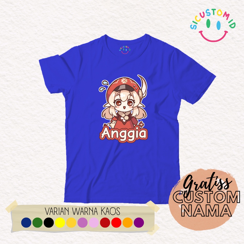 TERLARIS BAJU KAOS ANAK TANGAN PENDEK CUSTOM NAMA KARAKTER GAME GENSHIN IMPACT KLEE