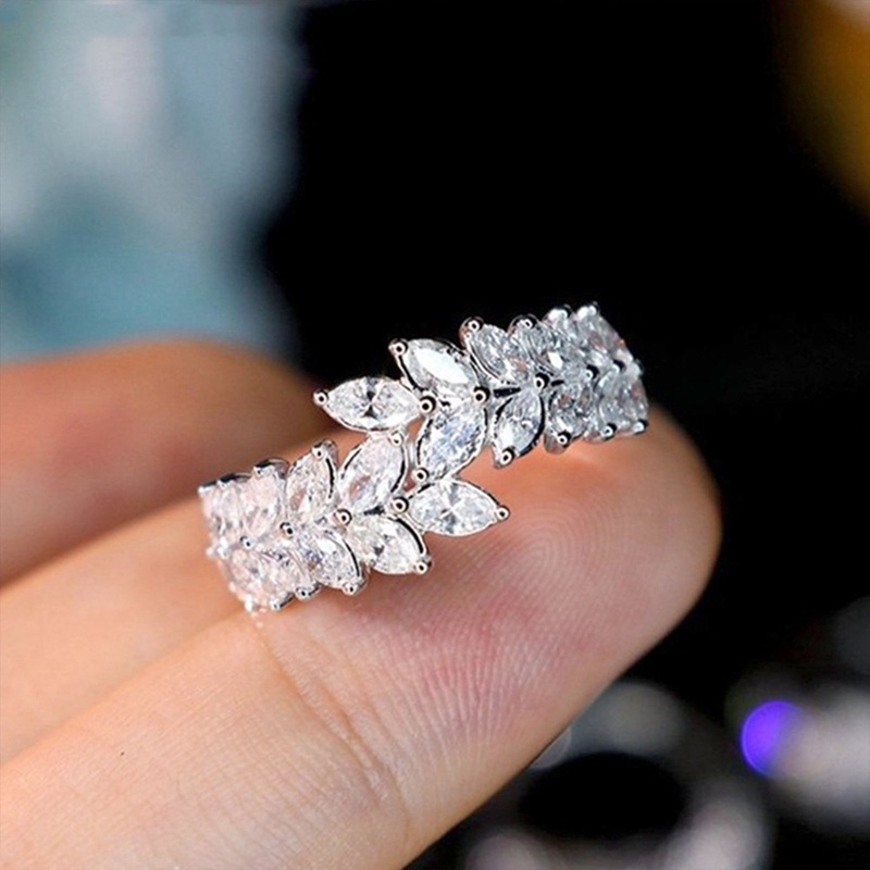 Fashion Daun Desain Cubic Zirconia Cincin Untuk Wanita Indah Pengantin Akad Pernikahan Pesta Rings Pernyataan Baru Aksesoris