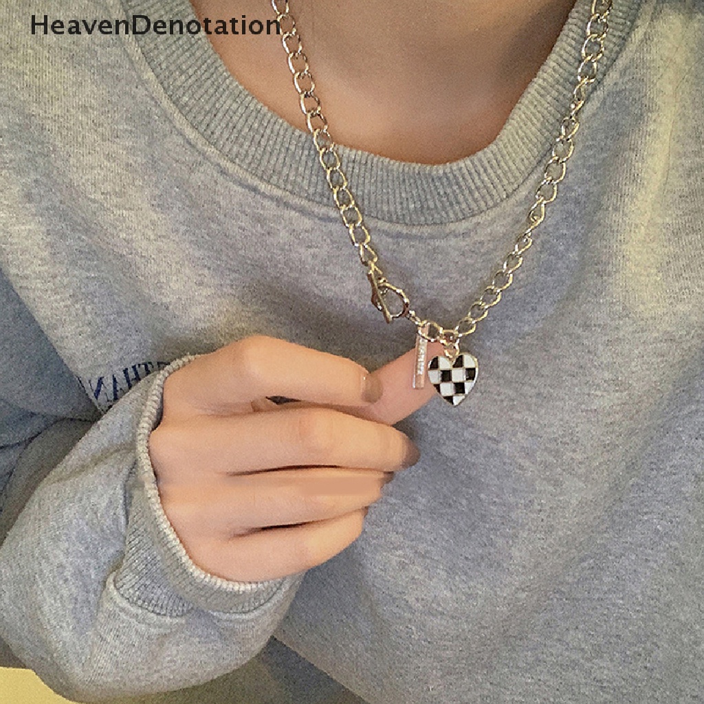 [HeavenDenotation] Populer Senior Fashion Kalung Untuk Wanita Kalung Pria Halus Rantai Kaitan Ganda Logam Jantung Pesta Kalung Gelang Perhiasan HDV