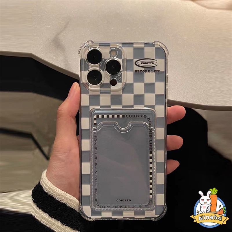 Casing Tas Kartu Bening Untuk Huawei Y9 Prime 2019 Nova 7i 8i 6SE Nova 10se 4e 3i 3e Y7A Y9A Y9s Y6P 2020 P30 Lite Putih Kotak-Kotak Dompet Slot Holder Phone Case Sarung Pelindung Shockproof