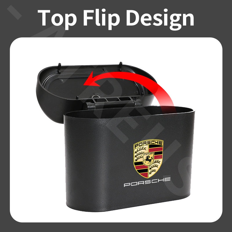 Tempat Sampah Mobil Porsche Gantung Tutup Flip Dustbin Tipe Tekan Storage Box Organizer Aksesoris Mobil Untuk 987cabe958 911 panamera Macan Taycan