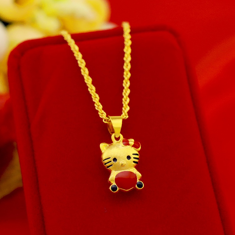 Goldkingdom Perhiasan Fashion Emas Asli Kadar 375Bangkok Aksesoris Ready Stock Drop Lem Kt Catwoman Gaya Berlapis Emas Padat Rejeki Kucing Liontin Kartun Kalung