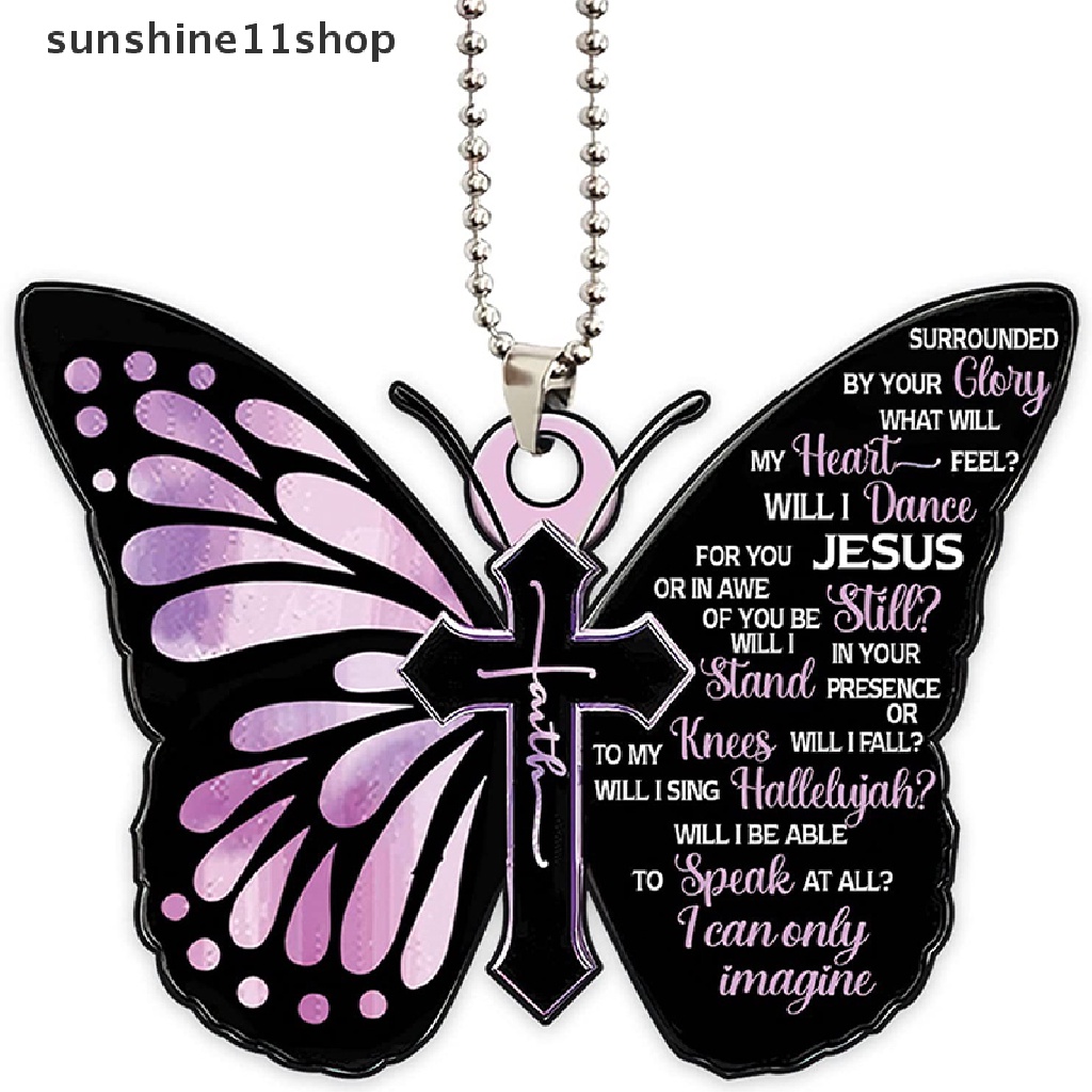 Sho 1Pc Hiasan Gantung Butterfly Cross Untuk Mobil Sunflower Butterfly Car Charm N