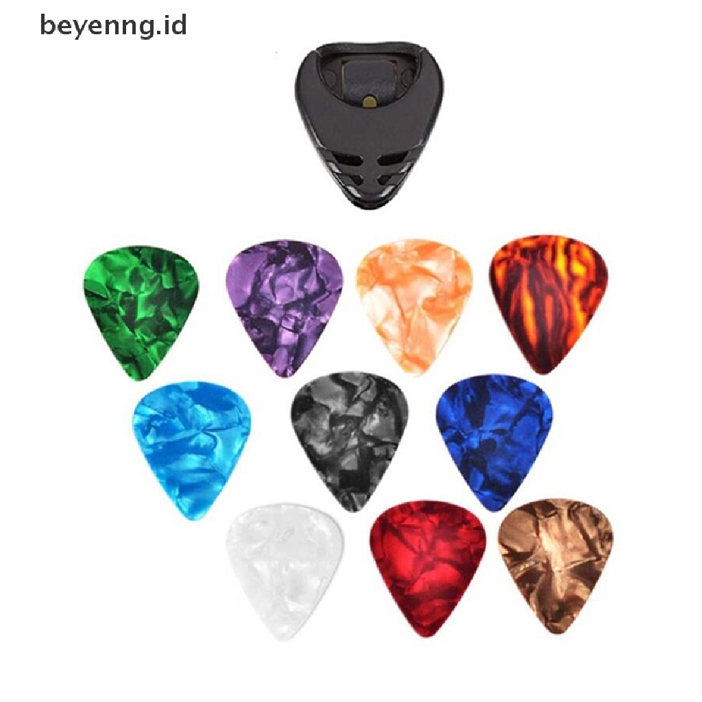 Beyen 10Pcs Plectrums 1 Pick Holder Elektrik Celluloid Acoustic Guitar Picks Colorful ID