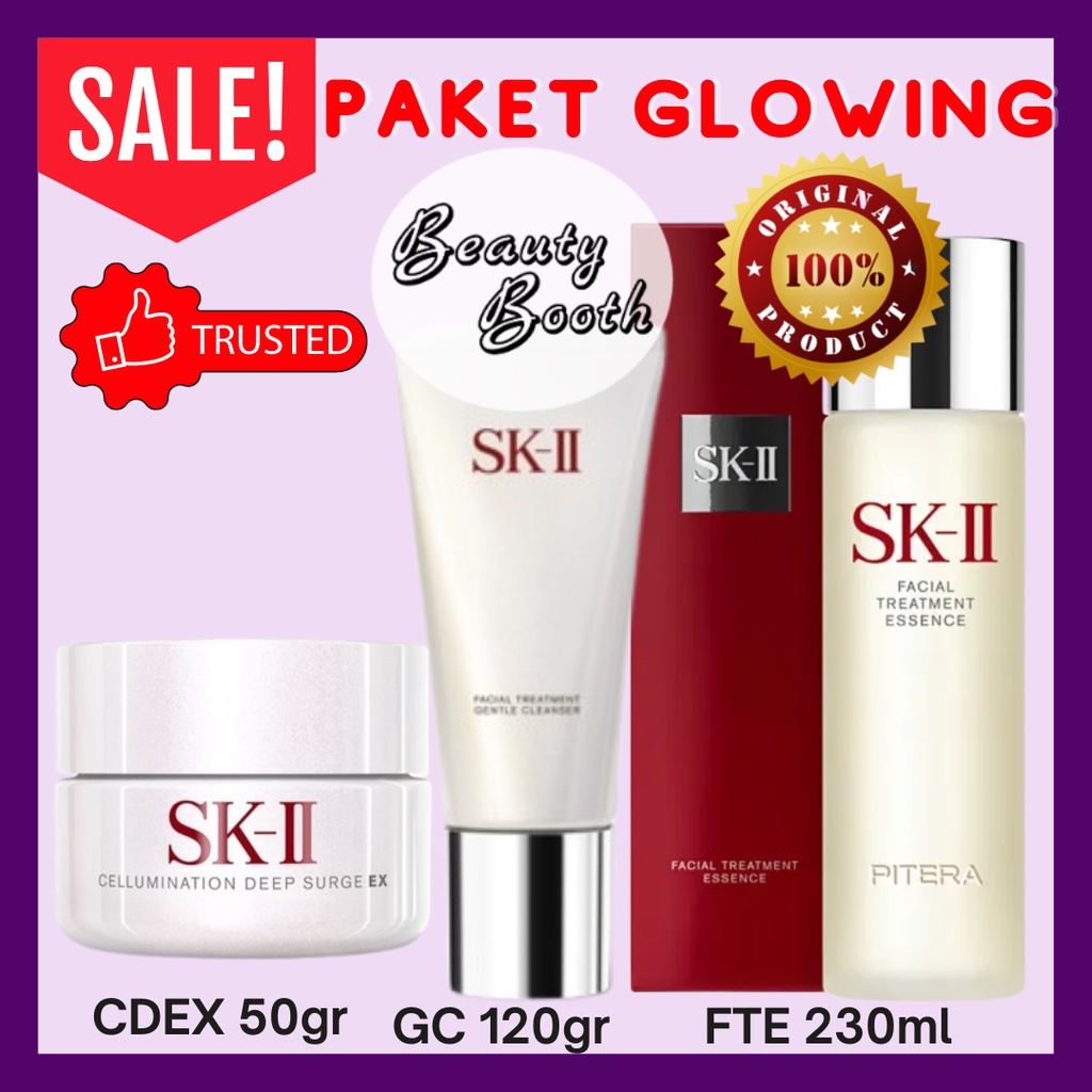 SK-II SKII SK2 PAKET GLOWING FTE 230ml + Cleanser 120gr + CDEX 50gr