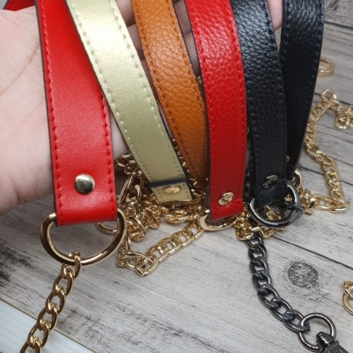 Airy long chain bag strap with plain ori leather / tali tas/ bagstrap/aksesoris tas