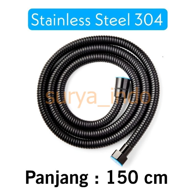 SELANG SHOWER 150 CM STAINLESS 304 HITAM PANAS DINGIN 1.5 METER HOSE